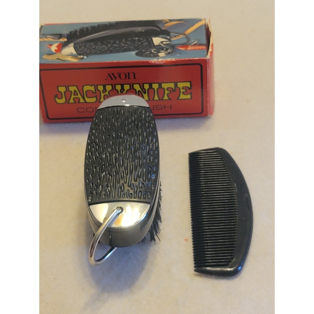VTG Avon Jackknife Comb & Brush 1970 Collectible Vanity Plastic Set w/ Box